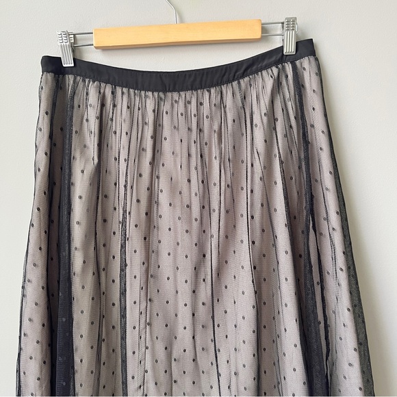 Ballet Midi Skirt Women's 12 Black Tan Mesh Lace Polka Dot Mesh Classic Pleated - Picture 7 of 12